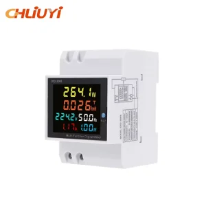 6IN1 Single Phase Din Rail AC Monitor kWh Energy Frequency Meter VA with LCD Display 100A Max Current for AC Power Consumption