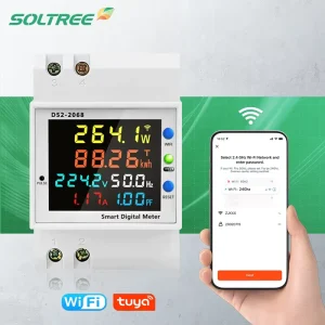 6IN1 Tuya Din Rail AC Monitor 110V 220V 380V 100A Voltage Current Power Factor Active KWH Electric Energy Frequency Meter AMP