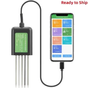 7 in 1 Type C Soil Sensor Temperature Moisture Analysis EC NPK pH Tester IP68 Digital Meter for Agriculture Gardening & Farming