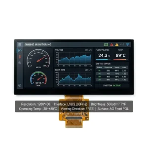 8.8 Inch 1280×480 IPS TFT LCD Module LVDS 60 Pins AG Front POL 30~+80°C Wide Temp 50000H Lifetime for Industrial Display