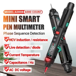 A3008 Digital Multimeter Auto Intelligent Sensor Pen Tester 6000 Counts NonContact Voltage Meter Polimetro
