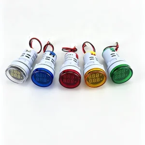 AC 60-450V 0-100A Round 22mm LED Digital Dual Display Ammeter Voltmeter Voltage Gauge Current Meter LED Modules Indicator Light