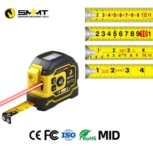 AC-66 2-in-1 Digital Laser Tape Measure Laser Distance Meter 60m/196Ft Range 2mm Accuracy Auto-Lock LCD Display
