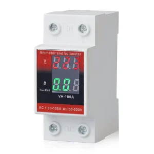 AC50-500V AC1-100A Din Rail Mounted Dual Digital Display Current Voltage Meter Ammeter Voltmeter