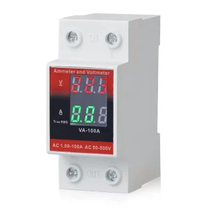 AC50-500V AC1-100A Fire-proof Material Din Rail Mounted Dual Digital Display Current/Voltage Meter CE CAT II 1000V IP60