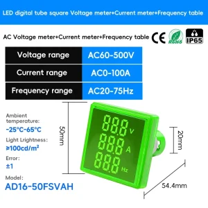AC60 500V 0 100A 20 75Hz LED Digital AC Voltmeter Ammeter Signal Lights 220V Voltage Current Hz Meter Volt Amp Tester Detector
