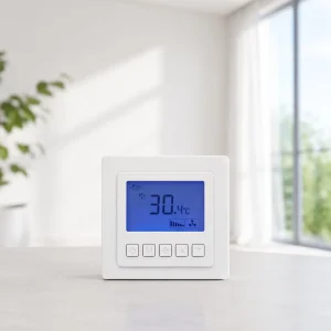 AC820F Digital Fan Coil 2 4pipe Thermostat 220V Square Energy Saving Flame Retardant PC+ABS for Villa Apartment Hotel Hospital