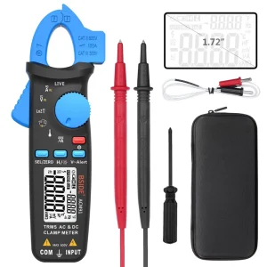 ACM91 Blue DC AC Clamp Meter 1mA Voltage Amp Frequency Resistance V Alert Live Wire Check Multimeter Tester with Back Clip