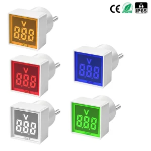 AD112-22FSV AC 60-500V EU Plug Round Socket Based Digital Voltmeter LED Voltage Indicator Panel Meter