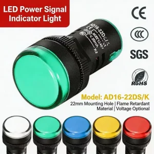 AD16 22DS K LED Indicator Light 22mm Mounting Hole Supports AC DC 12V 24V 220V 5 Color Pilot Signal Options Industrial Control