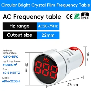 AD16-22DSH LED Small Hertz Meter Digital Display AD16 Crystal Round 0-99HZ AC Frequency Meter