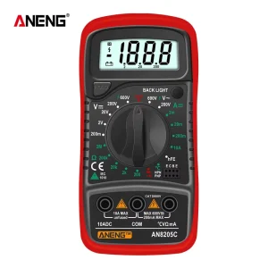 AN8205C Digital Multimeter AC DC Ammeter Volt Ohm Tester Thermocouple LCD Backlight 10A 600V 4-Digit ABS