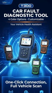 AUTOSCAN T300 OBD2 Car Diagnostic Scanner Engine Fault Code Reader Battery Tester Multi-Color 12V 24V Vehicles