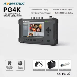 AVMATRIX PG4K 12G-SDI HDMI 2.0 Video Pattern Generator 4K60 Signal Tester with 5″ Screen 5000mAh Battery SFP for Broadcast