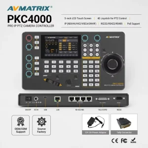 AVMATRIX PKC4000 PTZ Camera Controller 5″ Touch Screen NDI ONVIF PoE+ Tally for Live Streaming Broadcast Studio