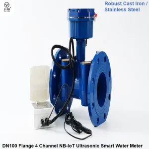 Anti Corrosion DN100 Flange Cast Iron Four Channel Smart Digital Ultrasonic Water Meter R250~R400 IP68 Large Caliber Flow Meters