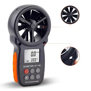 BT 100 Digital Anemometer Handheld Wind Speed Meter with Temperature and Wind Chill Measurement LCD Backlight