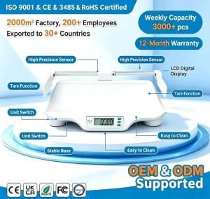 Baby Height Weighing Scale 20KG with Backlight LCD Display and Height Rod Customizable OEM ODM Bench Scale