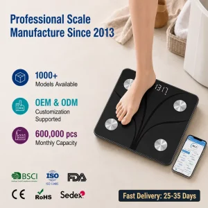 Bluetooth Smart Body Fat Scale Digital Bathroom Weight Scale Tempered Glass Platform with App Connection Multi User Support