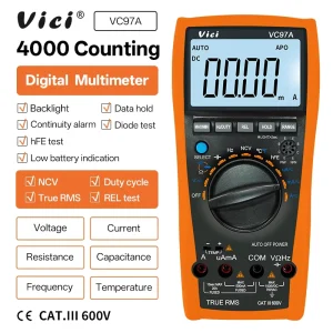 CE CAT. III 750V/1000V Portable Digital Multimeter 4000 Counts AC/DC Electric 20A VC97A