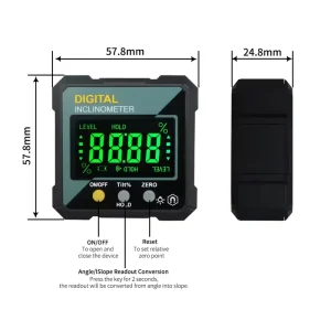 CE Certified IP65 Dustproof Angle Finder Level Measuring Instrument 4×90° 0.1° Digital Inclinometer Extreme Heat Plastic
