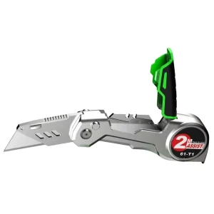 Compact 2-in-1 Retractable Industrial Grade Utility Knife Aluminum Handle CE Certified 2M Measuring Tape 3 Blades Hidden Design