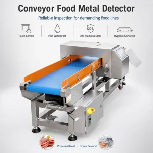 Conveyor Belt Food Metal Detection Machine 304 SS IP65 Waterproof for Processed Meat Frozen Seafood with Touch Screen