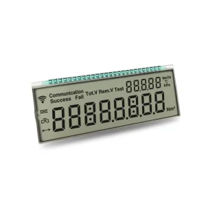 Custom HTN LCD Energy Meter Display Positive Reflective Screen 8 Digit 7 Segment Monochrome 65mmx25mm White Backlight 26pin
