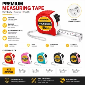 Custom Logo Magnetic Self winding Metric ABS Steel Tape Measure Factory OEM Custom Color for Buyers