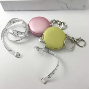 Custom Metallic Leather Cover Tape Measure Keychain 1.5 Meter