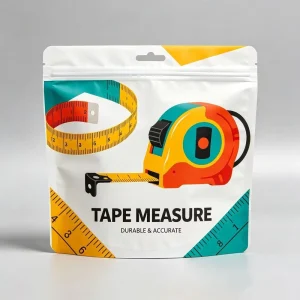 Custom Printed Stand up Zipper Pouches for Tape Measures Resealable Doypack with Clear Window Plastic Packaging Bags