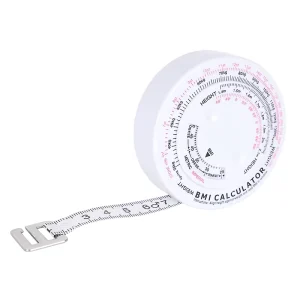 Customized Logo Printed BMI Body Mass Index Ruler Calculator ABS & Stainless Steel Metric Rolling Measuring Tape Case with Stand