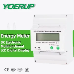 DC Electronic Multifunctional Energy Meters 2 Wire 4P 300A 1000V DIN Rail LCD Digital Energy Meter for Solar Power System