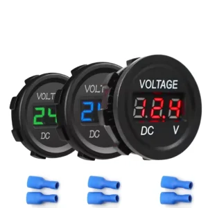 DC Volt Amp Meter 12V 24V Waterproof Boat Marine Motorcycle UTV Car Low Voltage Round Voltmeter LED Digital Display