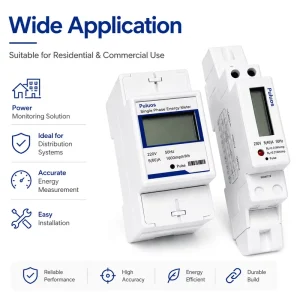 DIN Rail DDS Digital kWh Meter Single Phase 220V 60A 2P LCD Display Smart Energy Monitoring Device