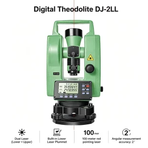 DJ-2LL High-Precision 30x Magnification Digital Theodolite Upper/Lower Laser Red/Green Light for Surveying Instruments