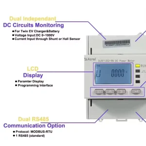 DJSF1352 RN K 2DIDO Power Supply 85~265V Hall Sensors Shunt PV Max 1000V DC Energy Meter for EV Charger and Battery