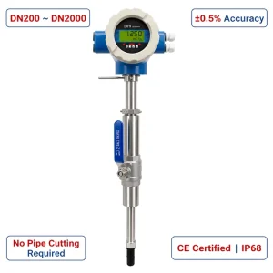 DN200-DN2000 Insertion Electromagnetic Flow Meter Large Pipe Hot Tap Mag Meter Municipal Water Cooling Tower OEM