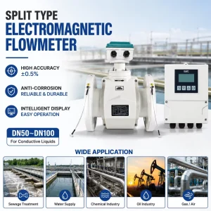 DN50 DN100 Intelligent Split Electromagnetic Flowmeter for Sewage Liquid Anti Corrosion Pipeline Meter for Water Gas Air Oil OEM
