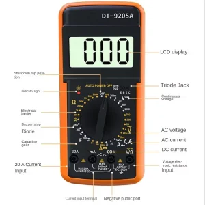 DT9205A Digital Display Multi-function Multimeter Electrician Maintenance Intelligent Burn-proof High-precision Multimeter