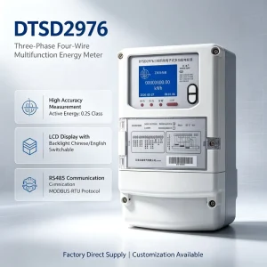 DTSD2976 Three Phase Four Wire Multifunction Energy Meter 0.2S 0.5S Class Wall Mounted Smart 3x100V 220 380V 6A Max Current TOU