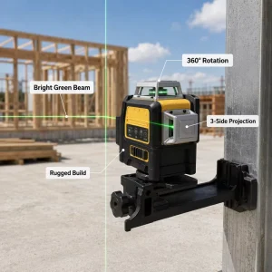DW089LG Industrial 360 Degree Vertical 12 Lines Green Beam Level Meter 3 Sides Rotary Laser Levels Lithium Battery Outdoor Use