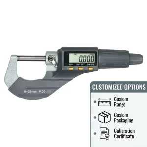 Data Output Digital Micrometer 025mm 0.0001mm Resolution with RS232 Interface Calibration Standard Industrial Grade