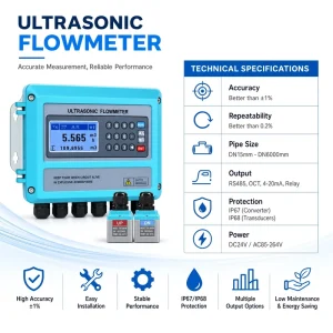 Digital Clamp-on Ultrasonic Flow Meter for Water & Oil High Precision Large Pipe Flowmeter for Municipal Wastewater Management