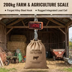 Digital Crane Scale 200kg Capacity with Wireless Remote Display LED Hanging Scale with Tare for Safe Ground Level Testing