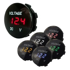 Digital Display DC 12V Voltmeter Waterproof Round Panel Battery Meter for ATV UTV Truck Boat Marine