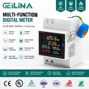 Digital Energy Frequency Meter 6 in 1 AC Monitor 110V 220V 380V 100A Single Phase LCD KWH Volt AMP Meter 0.1