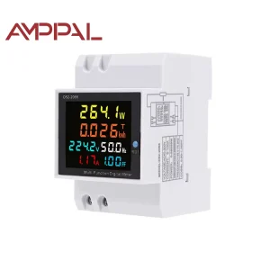 Digital Single Phase Electric Energy Meter 6-in-1 AC Monitor 80-450V 100A LCD Rail Mount Class 1.0 Accuracy