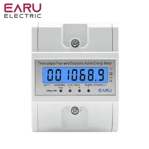 Din Rail 380V 3 Phase 4 Wire Energy Meter Power Consumption Monitor kWh Meter Wattmeter Bivolt 100A AC 50Hz 60Hz LCD Backlight