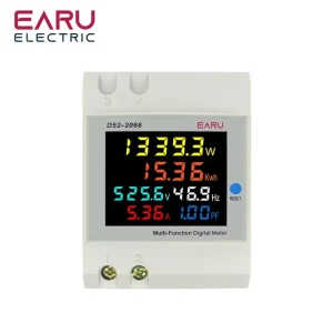 Din Rail AC Monitor 110V 220V 380V 100A Voltage Current Power Factor Active kWH Electric Energy Frequency Meter D52